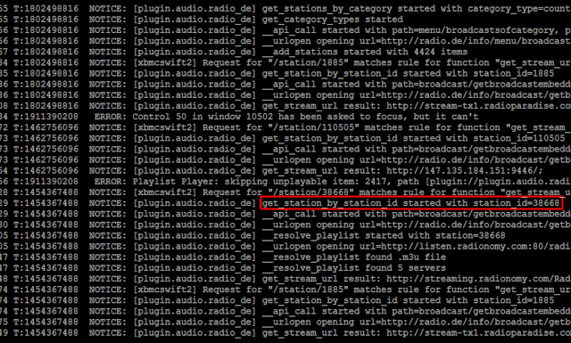 Find the ID of your radio station in the Kodi log