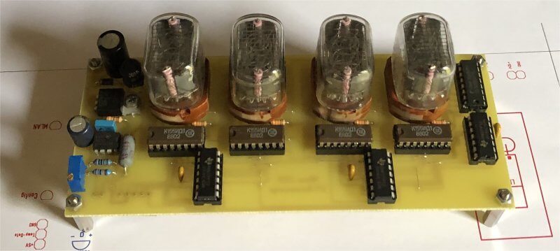 Equipped display board of the Nixie clock that is not connected to the power supply