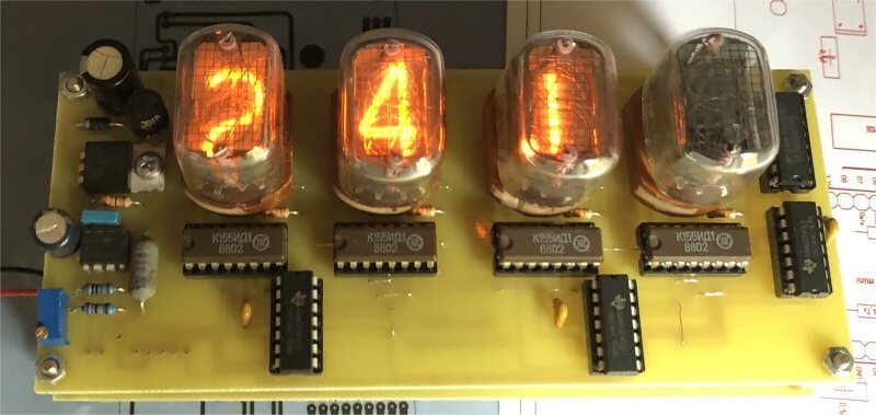 Nixie clock with a temperature display of 24.1 degrees