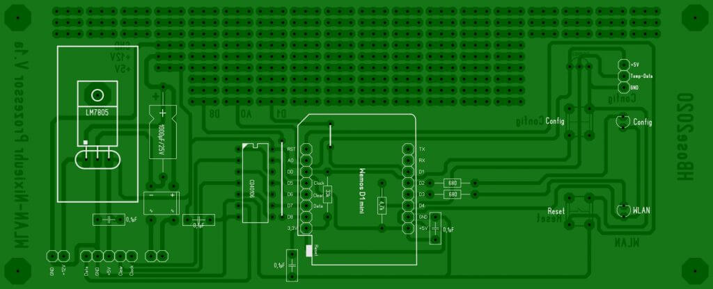 Illustration of a processor board showing the holes