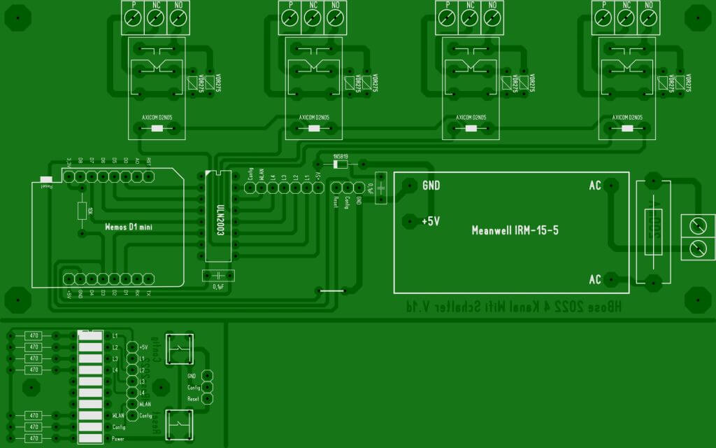 Système de télécommande à quatre canaux V1d.lay6 avec Meanwell IRM15-5 et relais Axicom