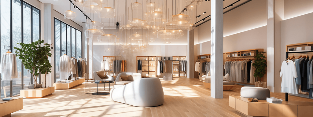 luxury and fashionable brand new interior of cloth store