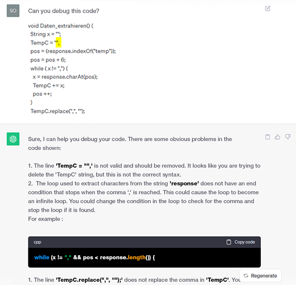 Test: ChatGPT was able to immediately recognise the built-in comma error in this code snippet